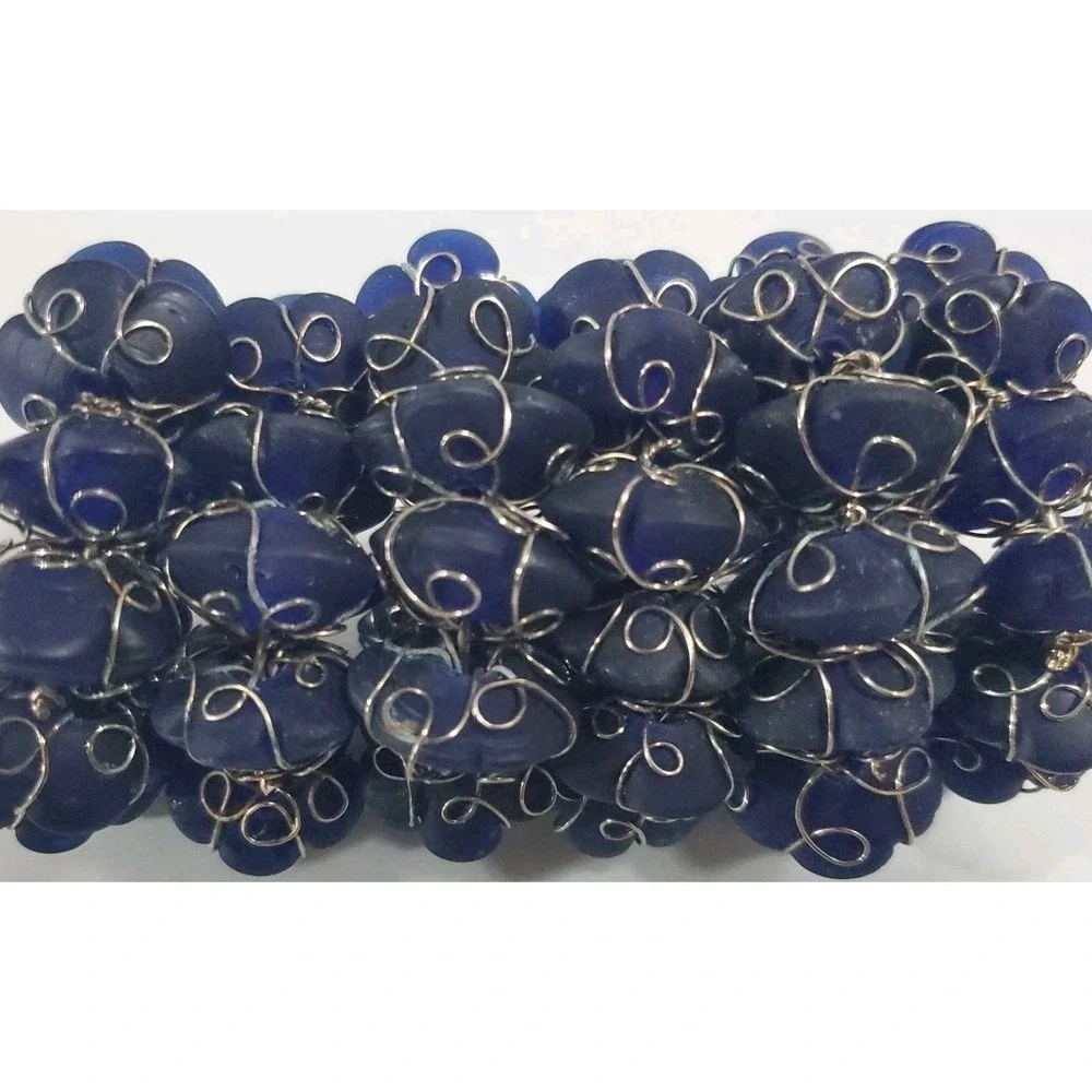 Vintage‎ Blue Stone and Wire Napkin Rings set of 6 Abstract Bohemian Summer Fall